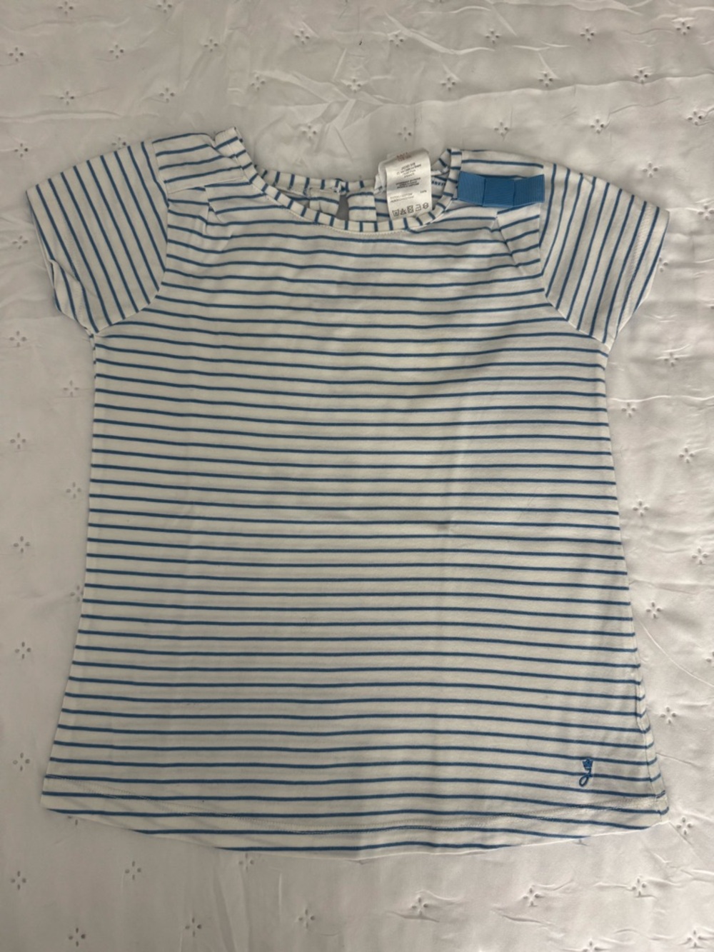 Jacadi White & Blue Striped Short-Sleeve Tee With Grosgrain Bow